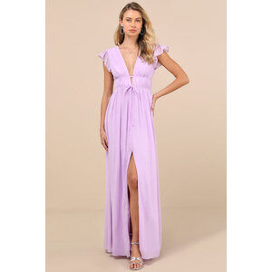 Lulus I'm All Yours Lavender Ruffled Maxi Dress Purple - Size M